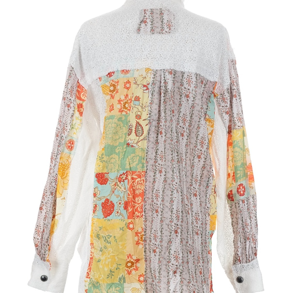 POL womans boho Multicolor Patchwork Button Down … - image 2